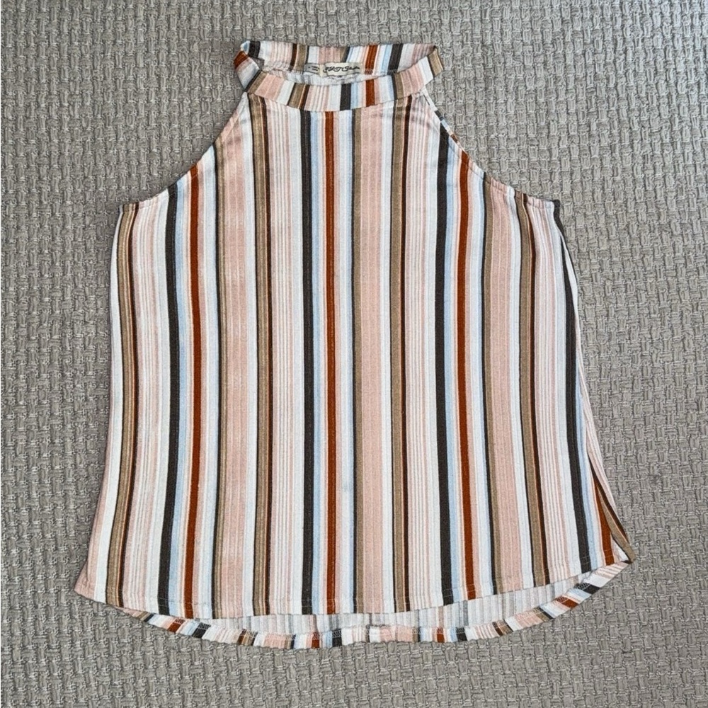 Striped Sleeveless Halter Top FLT studio medium buttons dressy women’s